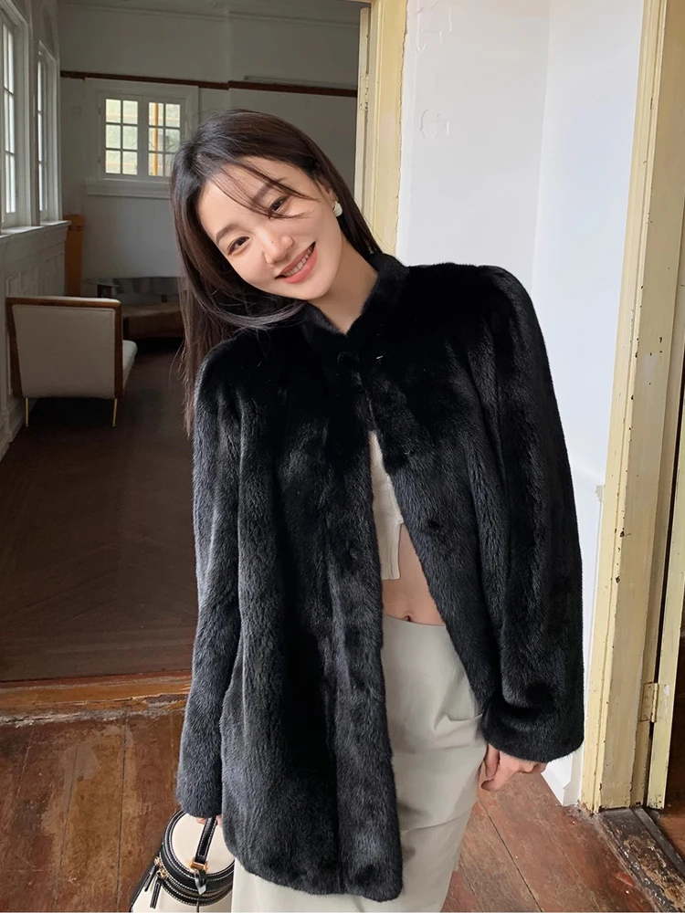 HDHOHR 2024 New Real Mink Fur Coat Women Fashion High Grade Whole Fur Women Coat Winter Thick Warm  Real Mink fur Jackets Femal