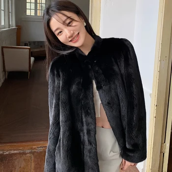 HDHOHR 여성용 진짜 밍크 모피 코트, 여성 패션, 고급 전체 모피 코트, 두껍고 따뜻한 진짜 밍크 모피 재킷, 겨울, 2024 신상 