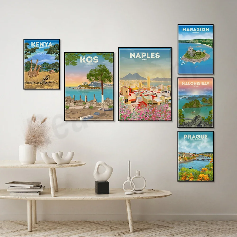 جزيرة كوس، موناكو، كينيا أفريقيا، كوالالمبور، البرتغال، ها لونغ باي فيتنام، نابولي، نورماندي فرنسا، ملصق السفر إنجلترا #3