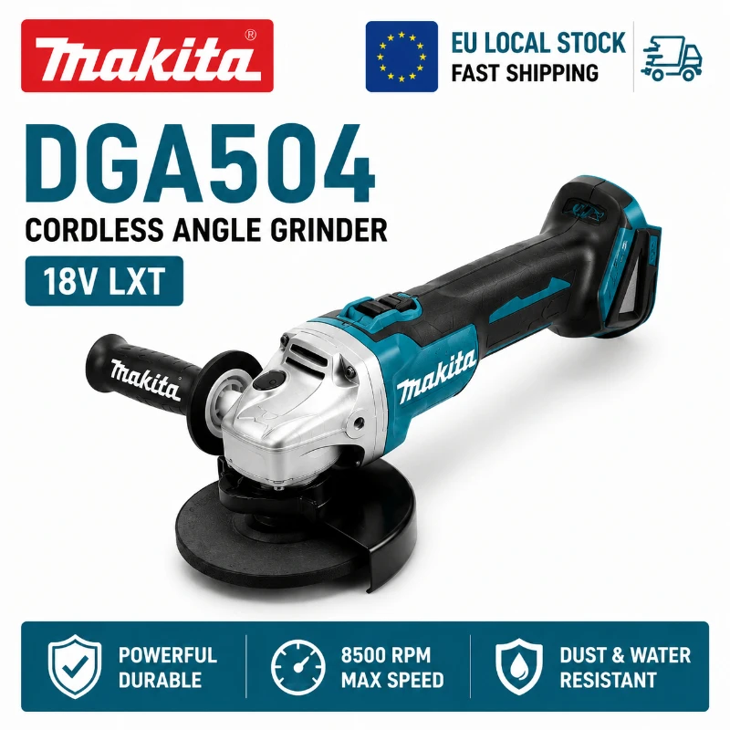 Oryginalna szlifierka kątowa akumulatorowa Makita DGA504 18V LXT bezszczotkowa 125mm, elektryczne narzędzie, sam maszyna (bez akumulatora), szybka dostawa z lokalnego magazynu w UE, kompatybilna z