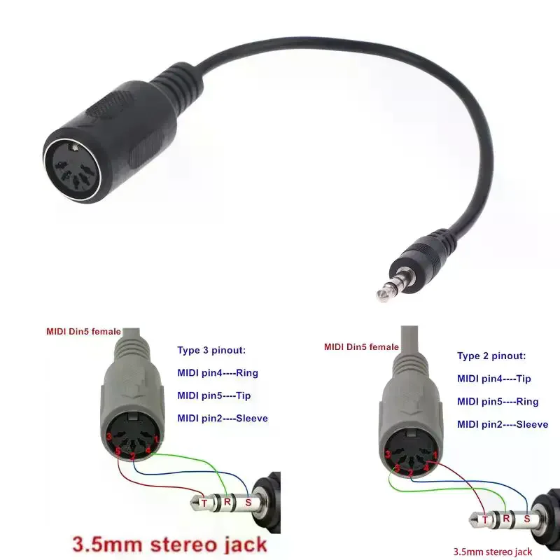 MIDI Din 5 To 3.5mm TRS Converter Cable Anti-interference Audio Adapter For Musical Instrument MIDI Device Studio Use