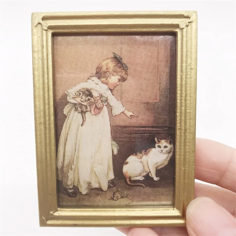 1:12 Miniature Dollhouse Living Room Bedroom Ornaments Accessories Oil Painting Pocket-sized Mural Doll House Decoration Toys