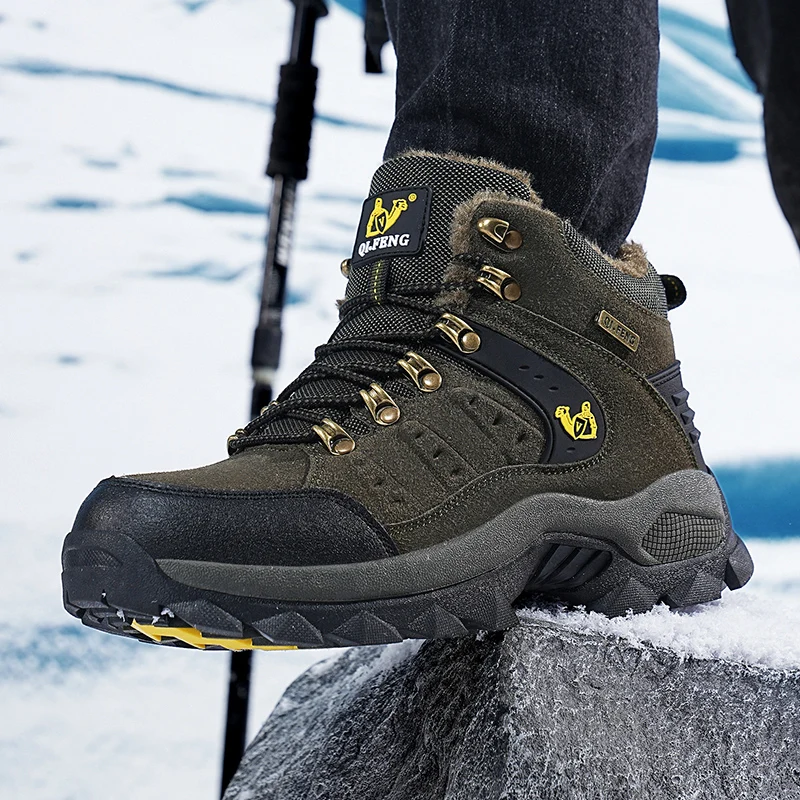 겨울 스노우 부츠 여성 하이탑 아웃도어 따뜻한 두꺼운 밑창 단색 아웃도어 신발 남성 내마모성 캐주얼 앵클 부츠 남성용