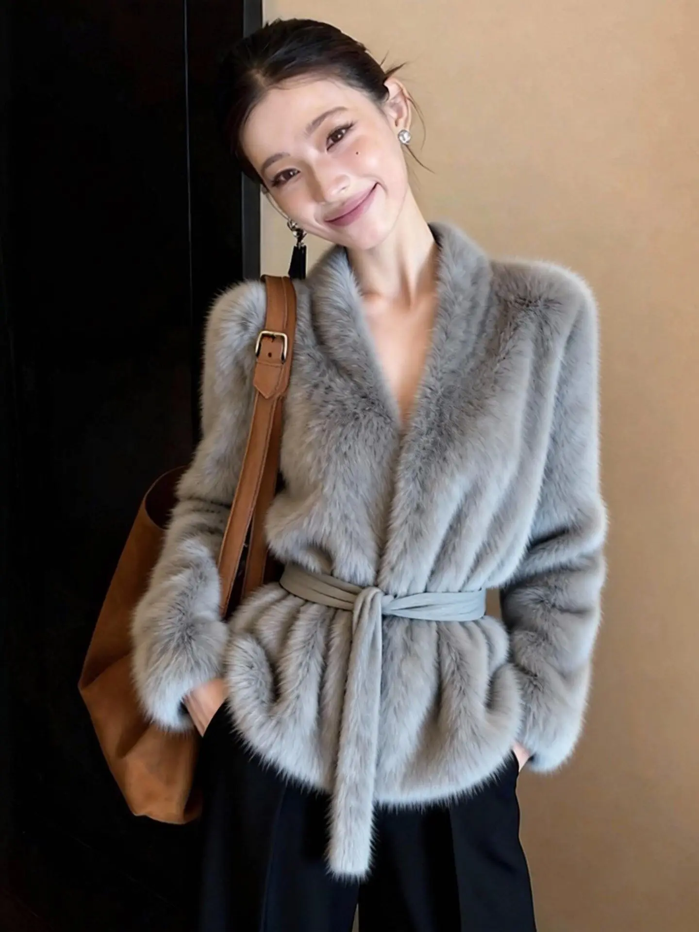 

Faionable Long Sve Mink Fur Vest Women's Loose V-Ne Cardigan Spring Autumn Winter New Arrival Comfortable Casual Outer...