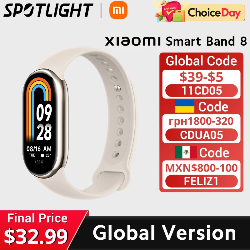 

Global Version Xiaomi Smart Band 8 Blood Oxygen Monitor 1.62'' AMOLED Screen 16 Days Battery Life