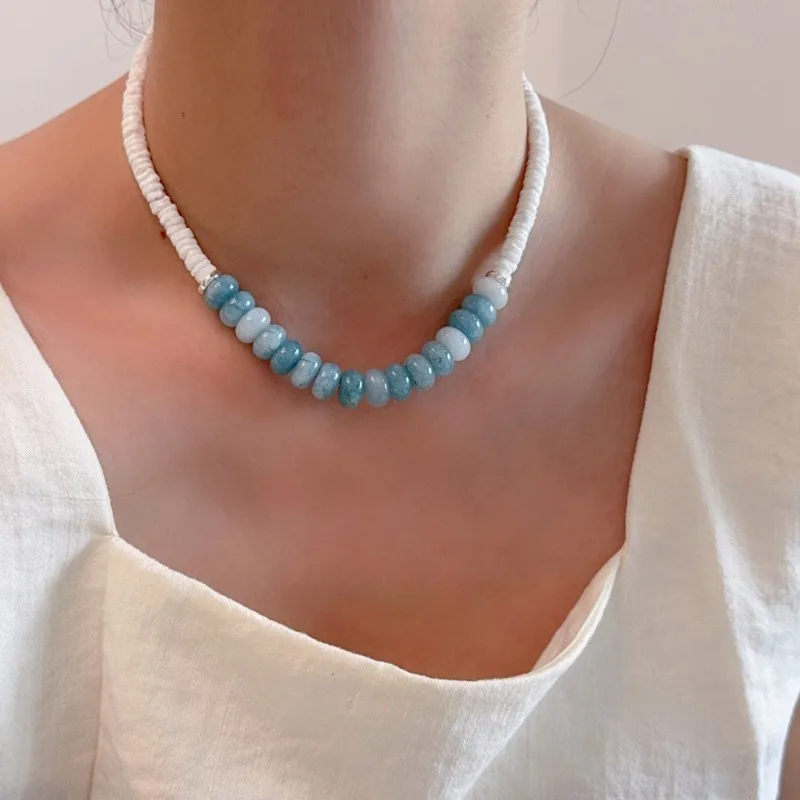 

Minar Boho Blue Green Color Natural Stone Beads Beaded Necklace for Women Real Gold Silver Plated Copper Mix Color Strand Choker