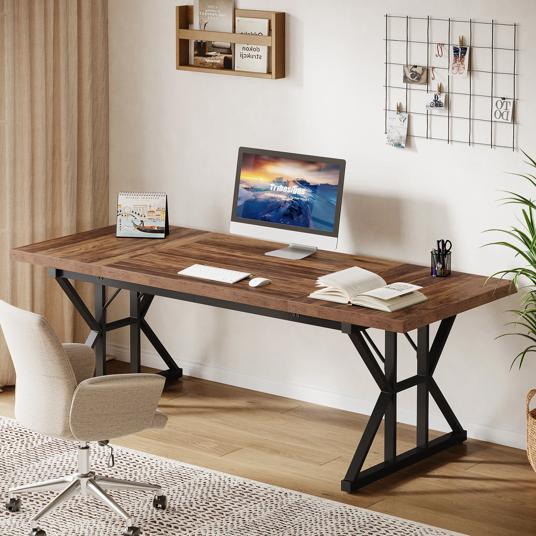

Local Tribesigns 70.86-Inch Large Executive Desk, Industrial Home Office Computer Desk, Simple Long Writing Study Table
