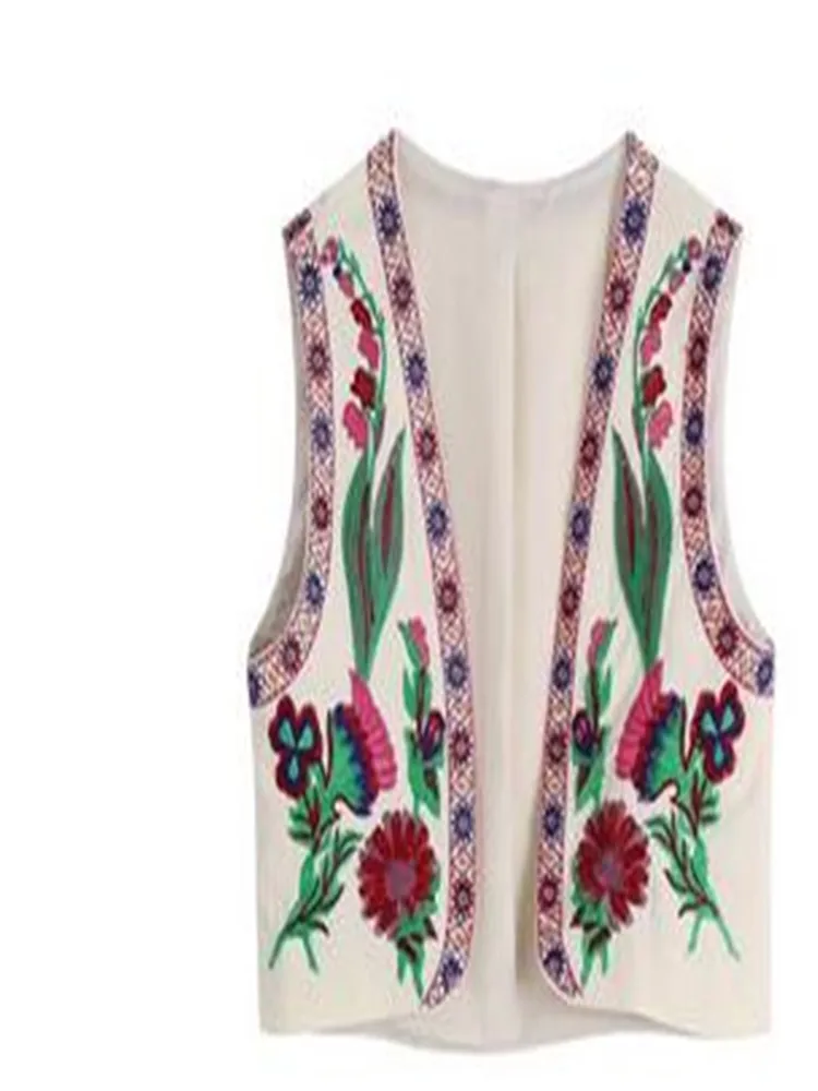 Women Vintage O Neck Sequins Flower Embroidery Short Vest Jacket Ladies Sleeveless Casual Velvet WaistCoat Tops