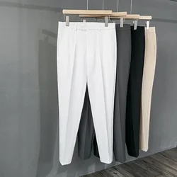 2024 Spring Summer New Men's Draped Slim Suit Pants Fashion Business Casual Solid Color Trousers High Quality Male Clothing