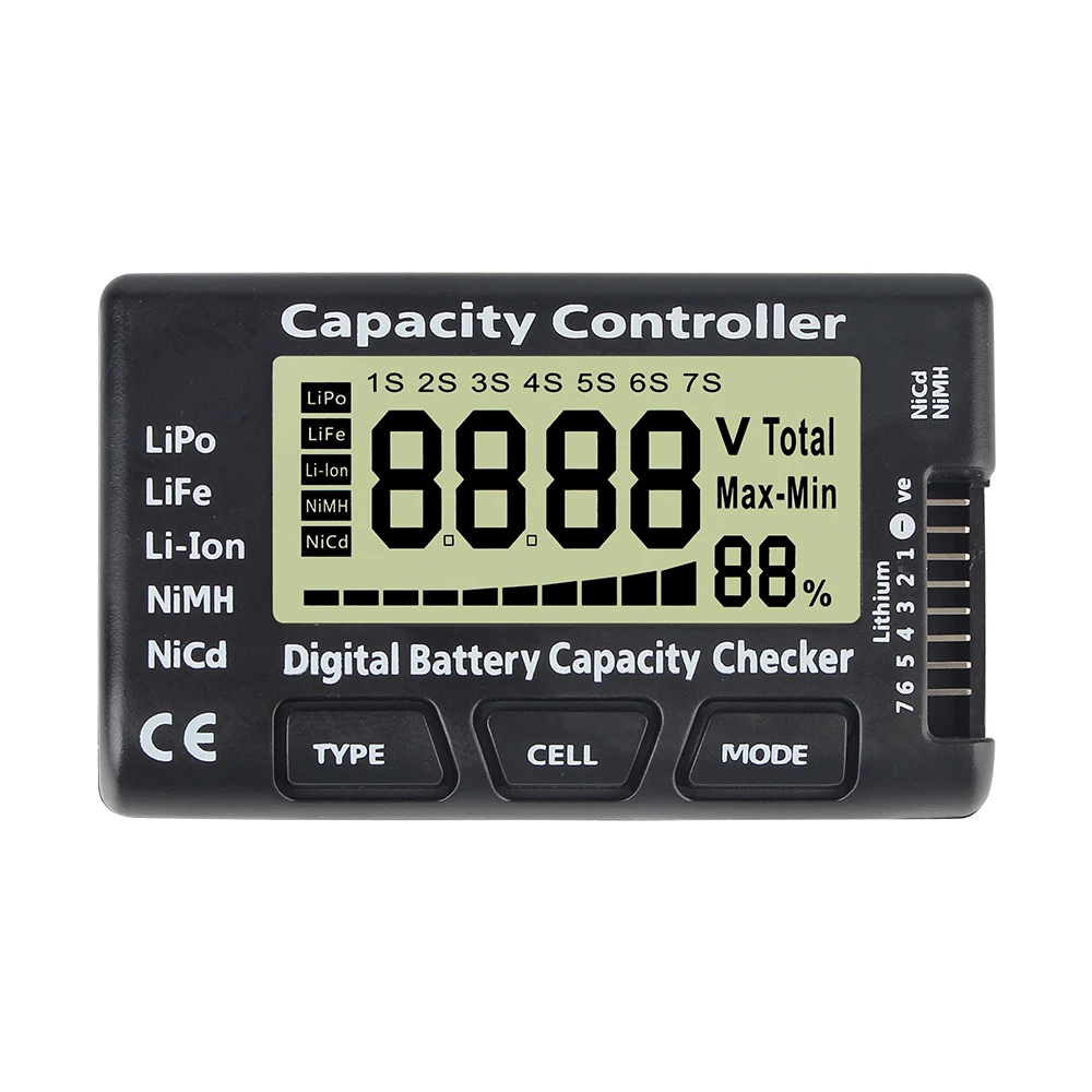 Battery Voltage Capacity Checker For Li-ion LiFe Nimh Nicd Lipo Batteries RC Cars Boats Power Battery Tester CellMeter 7 1-7S