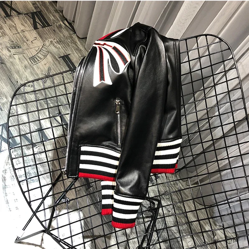 Women Clothes Spring Short Length Female'S Coat Quality 2023 New Fashion Genuine Leather Splicing Textile Fabrics Bow Pattern