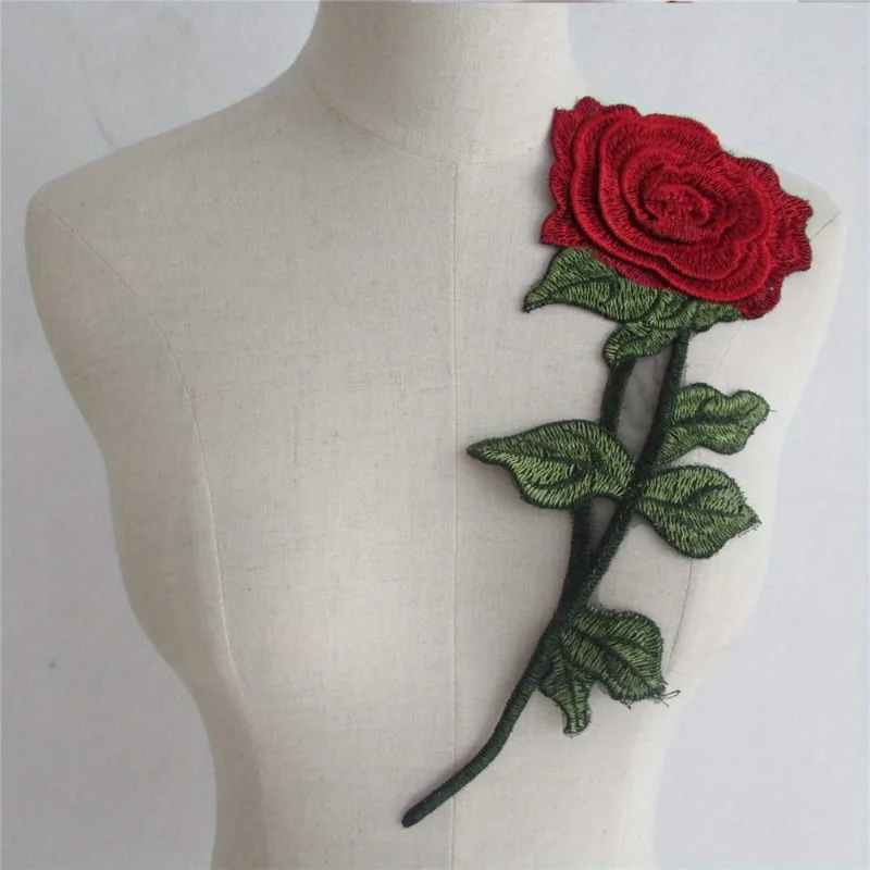 

5Pcs Three-dimensional Red Rose Embroidery Lace Lace Mesh Applique Dress DlY Lace Collar Accessories Dress Decoration