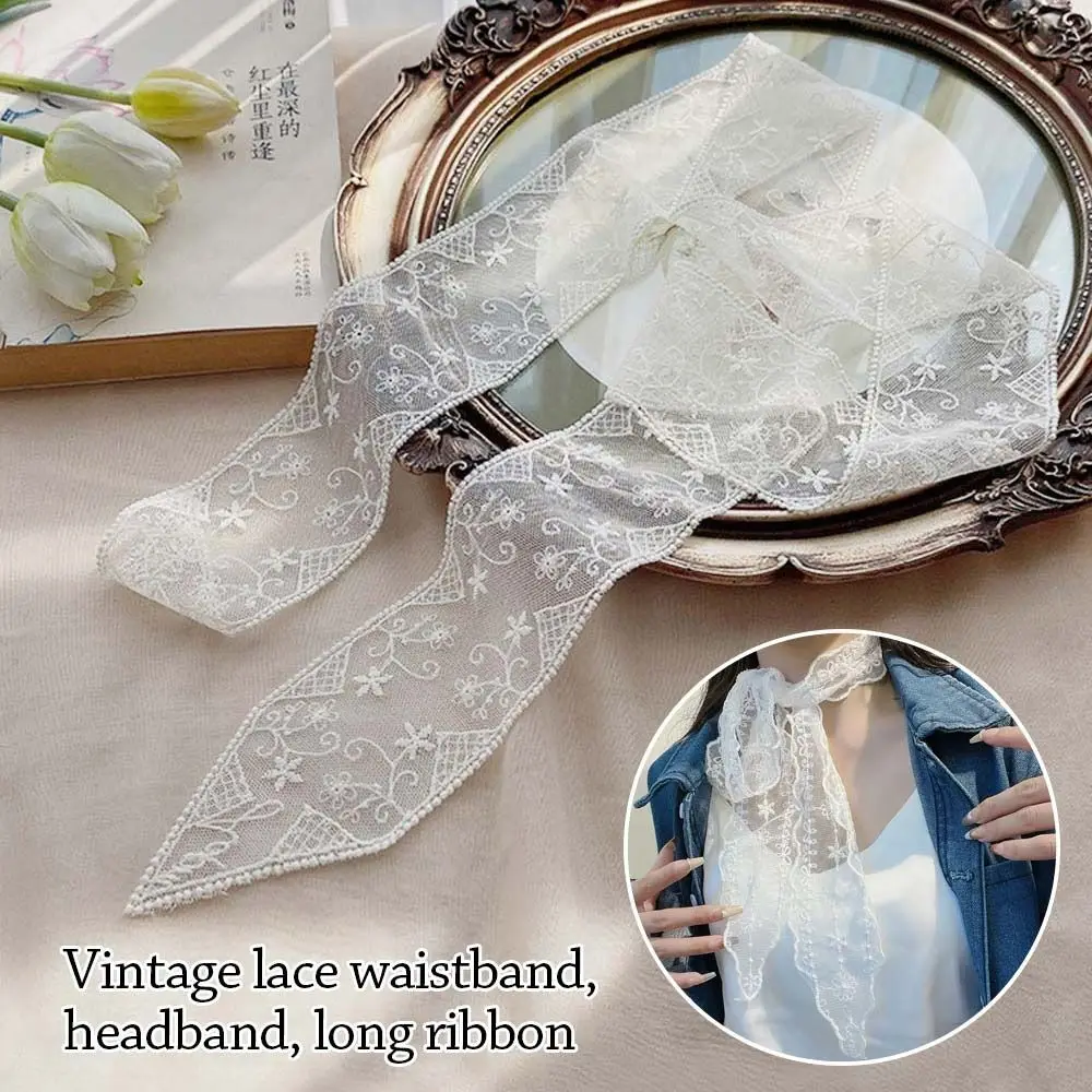 Модный мягкий кружевной шарф с цветочным принтом, полая лента для волос, элегантные аксессуары для волос феи для женщин