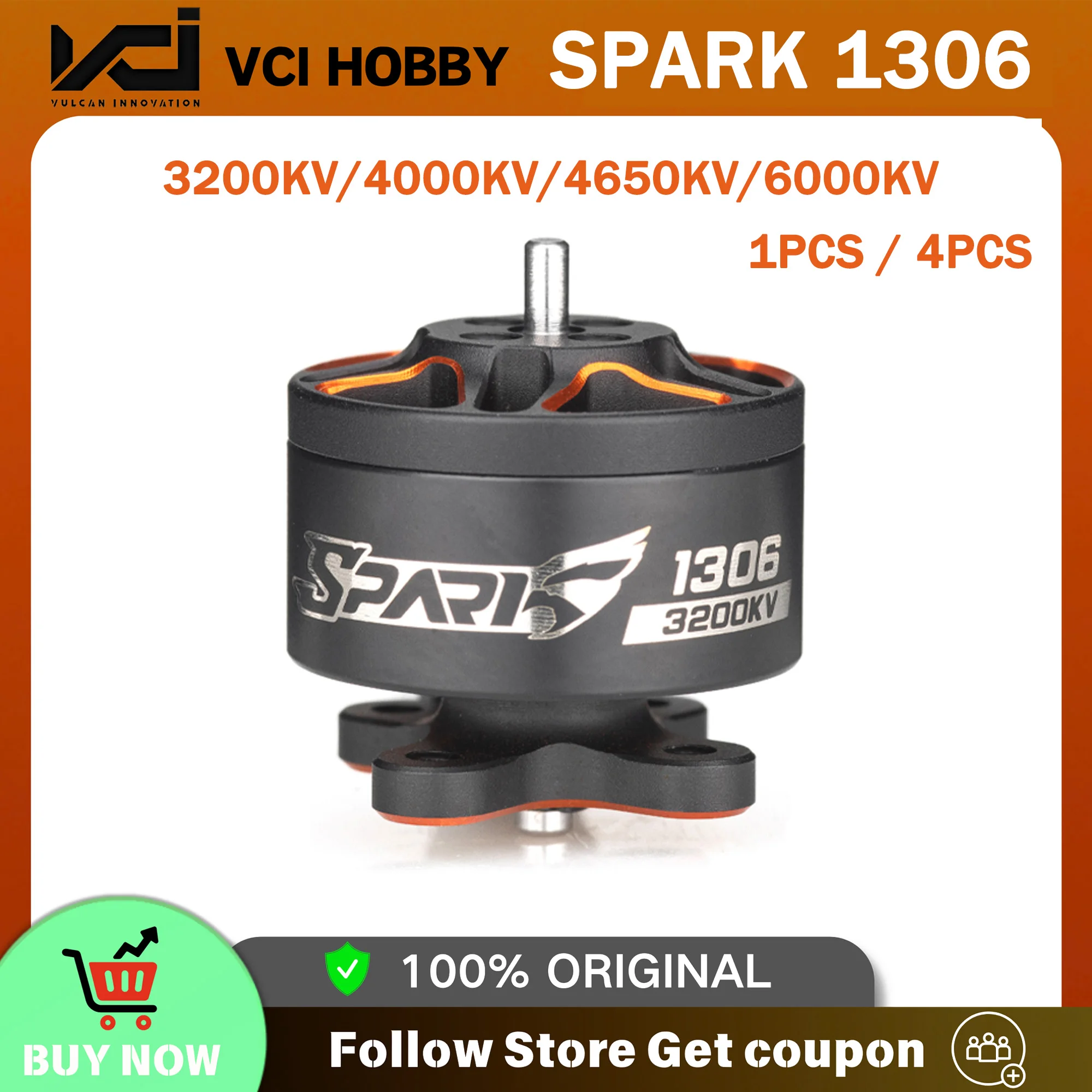 VCI SPARK 1306 Brushless Motor 3200KV 4000KV 4650KV 6000KV 2PCS 4S for FPV Racing Drone 3.5-4.5 Inch Quadcopter Freestyle