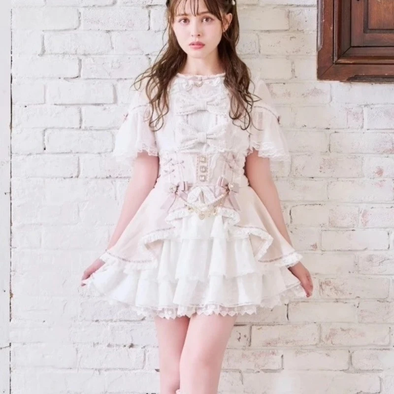 2026 Japanese Kawaii Lolita Mini Cake Skirt Girls Gothic Y2k Short Skirt Women Sweet Elegant Diamond Bow Pearl Chain Slim Skirt