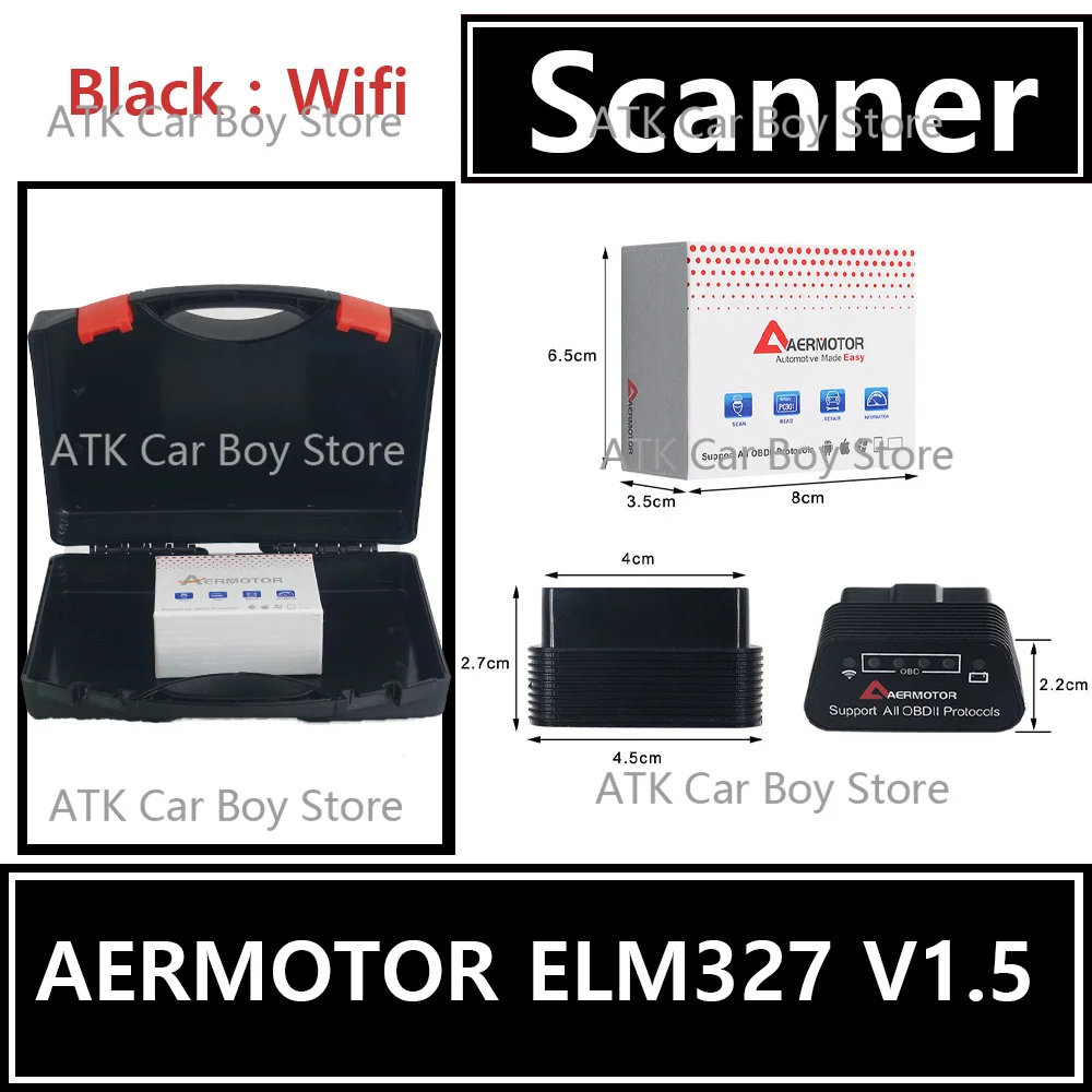 Автомобильный сканер AERMOTOR ELM327 V1.5 для диагностики металлических и пластиковых материалов с поддержкой Wi-Fi для жидко...