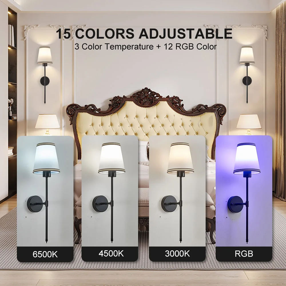 Aplique de pared con pilas, juego de 2, luces de pared recargables doradas con bombillas desmontables regulables de 2500 mAh y control remoto