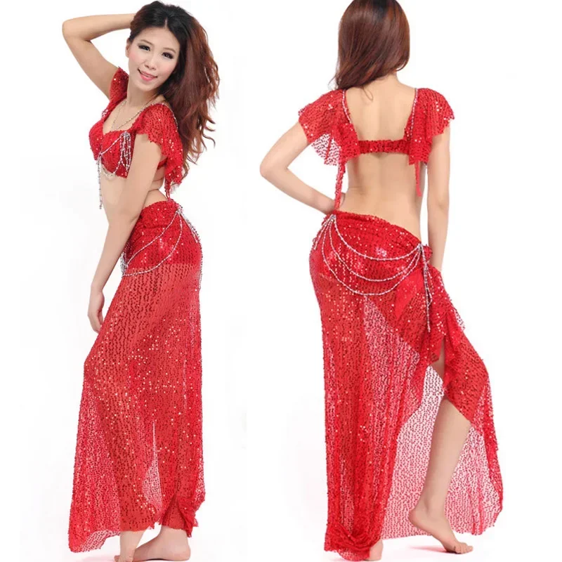 Adult Women Belly Dance Costume 2-piece set ( Bra+Shiny Skirts ) Bollywood Dance Costumes 8 colors Dance Wear Party Dress Tribal