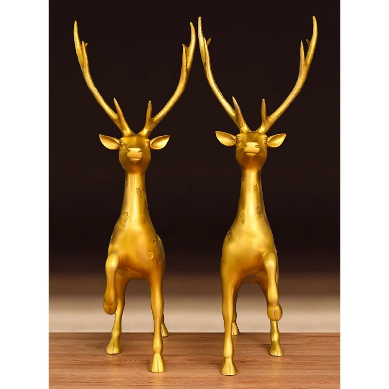 Pure Copper Deer Decoration Sika Deer as Right as Rain Lucky Deer Living Room Entrance and Wine Cabinet Decorative Brass Painted