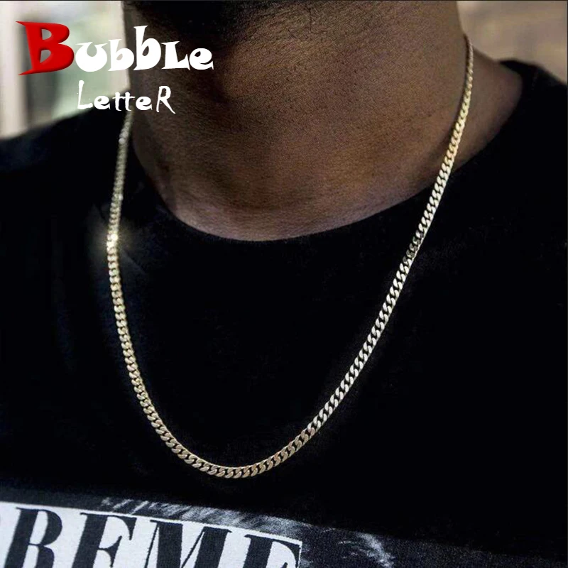 Bubble Letter 5 MM Cuban Chain Stainless Steel Material Gold Color Hip Hop Jewelry for Men Women Drop Shipping Products