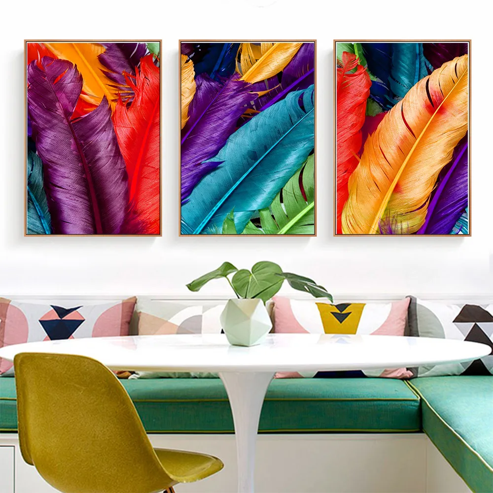 Fashion Water Color Feather Canvas Art Poster Modern Colorful Plume Print Wall Painting for Bedroom Living Room Decor Aesthetic