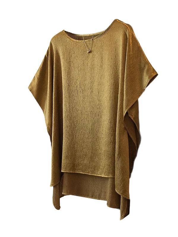 Ele Acetato Raso da donna irt Summer Faion Allentato Casual Texture asimmetrica Batwing Sve Top Pendolarismo Vintage Sle