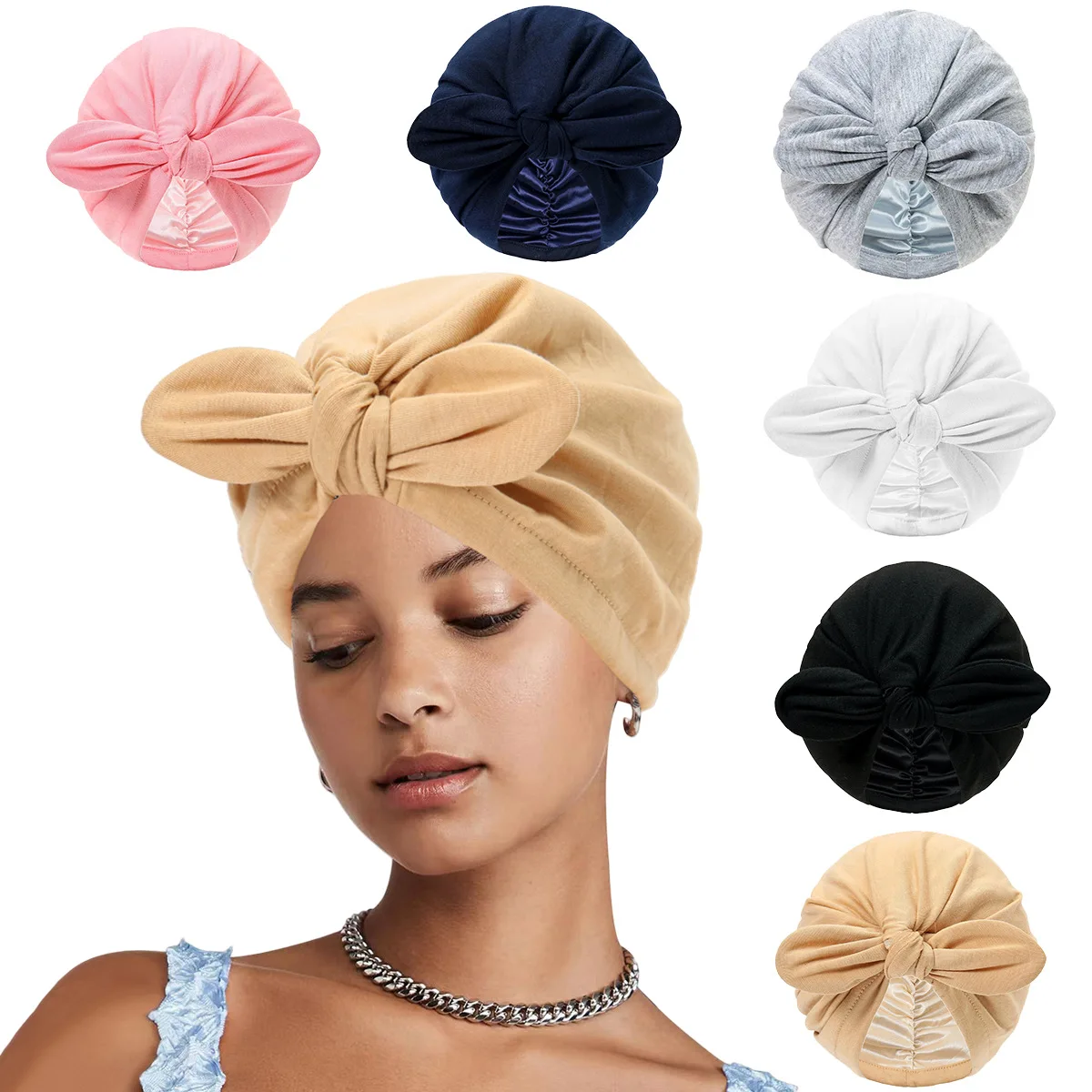 لينة القوس عقدة عمامة مسلم الحجاب النساء الكيماوي غطاء الحجاب بيني بونيه فقدان الشعر رئيس التفاف أغطية الرأس عقال Turbante Mujer