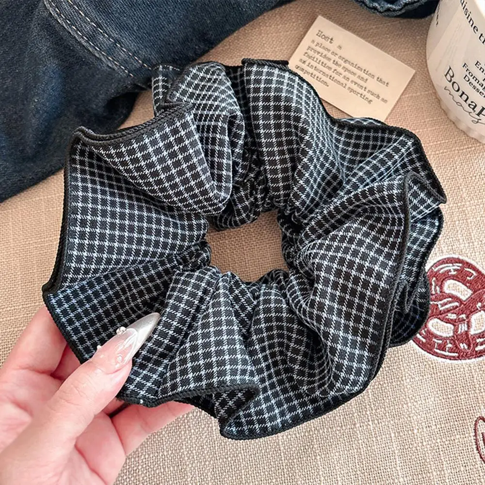 

Blue Plaid Large Scrunchie Hair Accessory Four-layer Cloth Hair Tie Pleated Elastic Hair Bands Checkered Ruffled Hair Rope