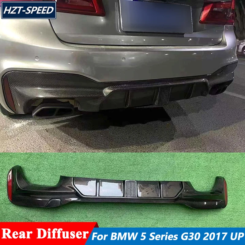 M Style Carbon Fiber Rear Diffuser Lip Trims With Led Light For BMW 5 Series G30 Tuning 2017 Up