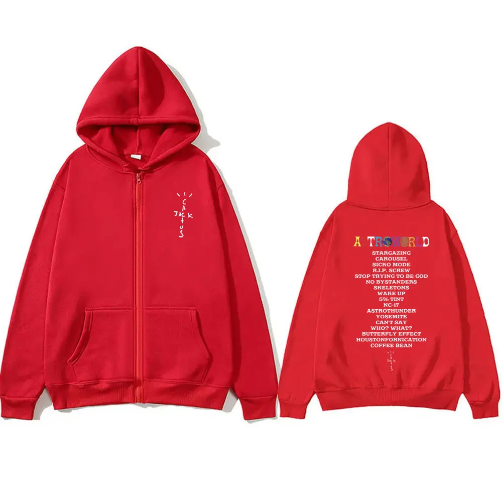 Cactus Jack Zipper Hoodie Astroworld Wish You Were Here Graphic Jacket Men Women Hip Hop Zip Up Hoodies Men's Fashion Streetwear