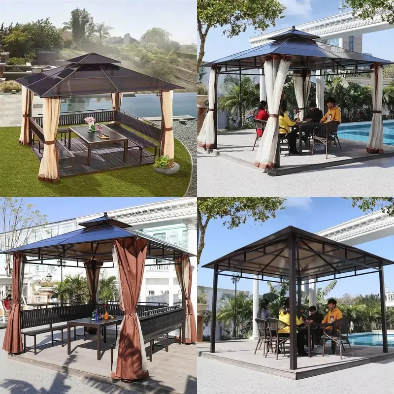 For Outdoor Gazebo Wrought Iron Pavilion Four Corner Sunshade Canopy for Villa Courtyard Farm Log Cabin Construction Site Tea