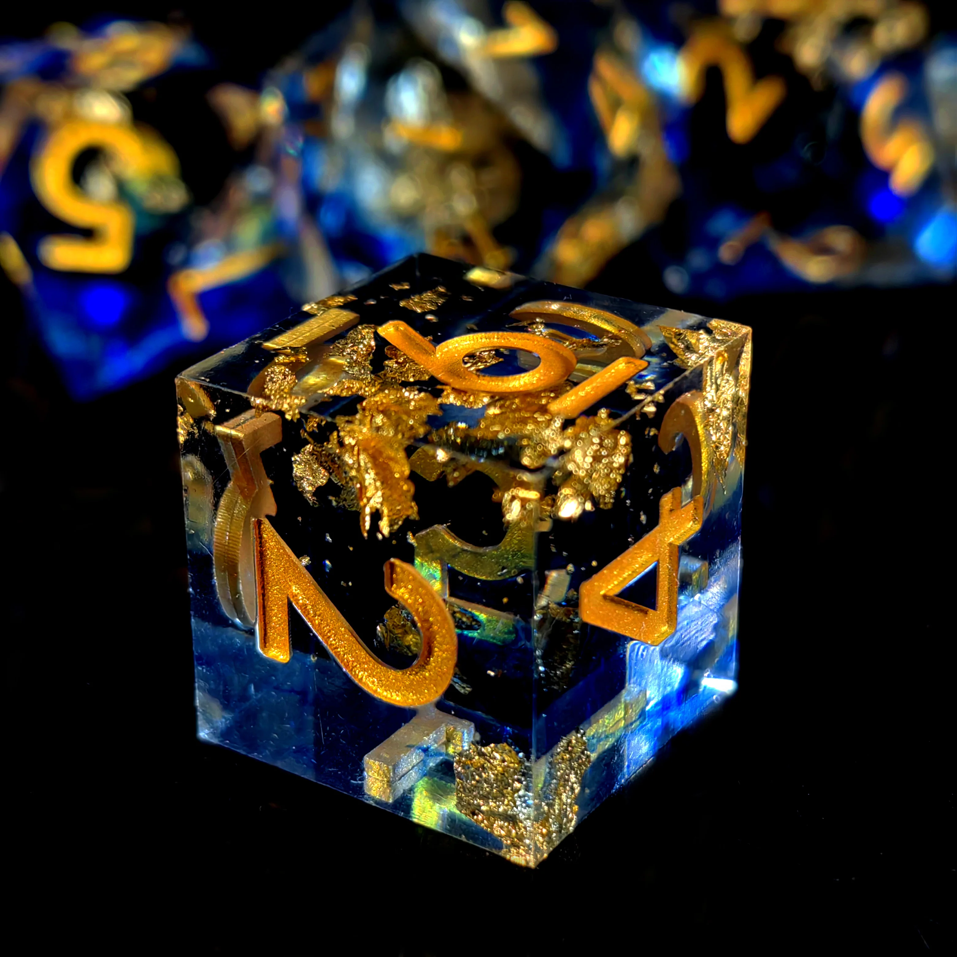 "DnD Dice Set 7-Piece Resin Polyhedral Dice, Light Blue with Gold Numbers for Dungeons and Dragons, RPG Games & Tabletop Gaming"