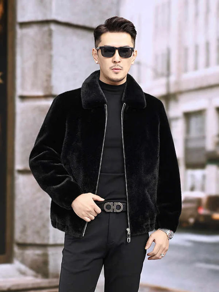 

Bla Faux Mink Trim Slim Fit Men's Suit Jaet Autumn Winter Warm Faionable Collared Coat Youth ular Polyester Fiber