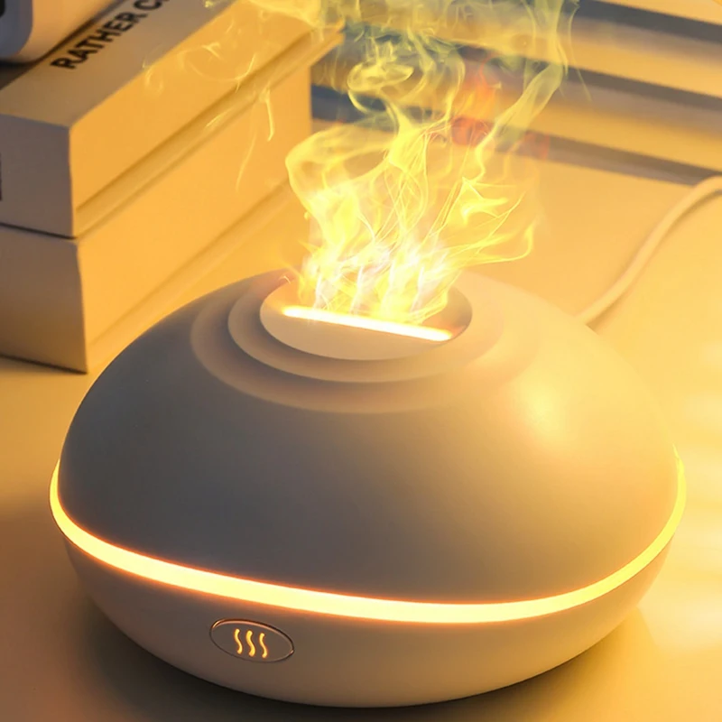 Humidifier Mist Type Mini Air 3D Simulation Flame Humidifier Can Add Aromatherapy USB Plug-In Durable Easy To Use White