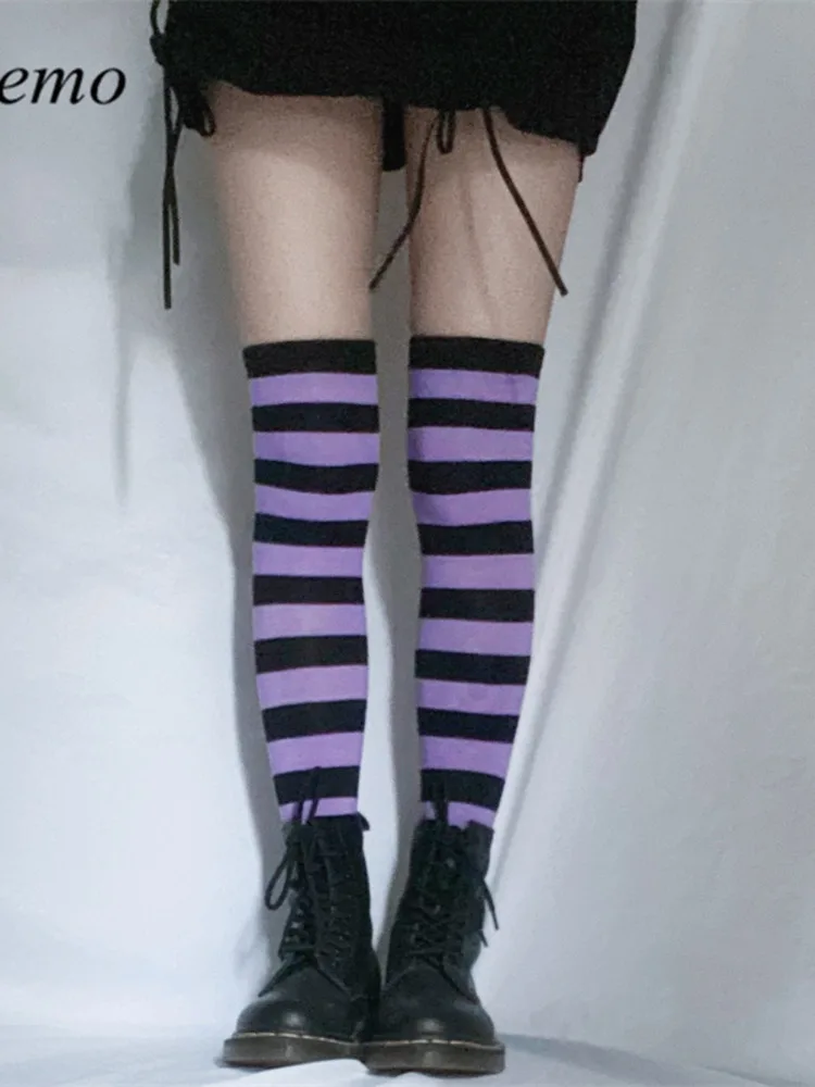 Y Demo Harajuku Grunge pasiaste podkolanówki damskie pończochy Casual rozciągliwe szczupłe pończochy — zdjęcie 2