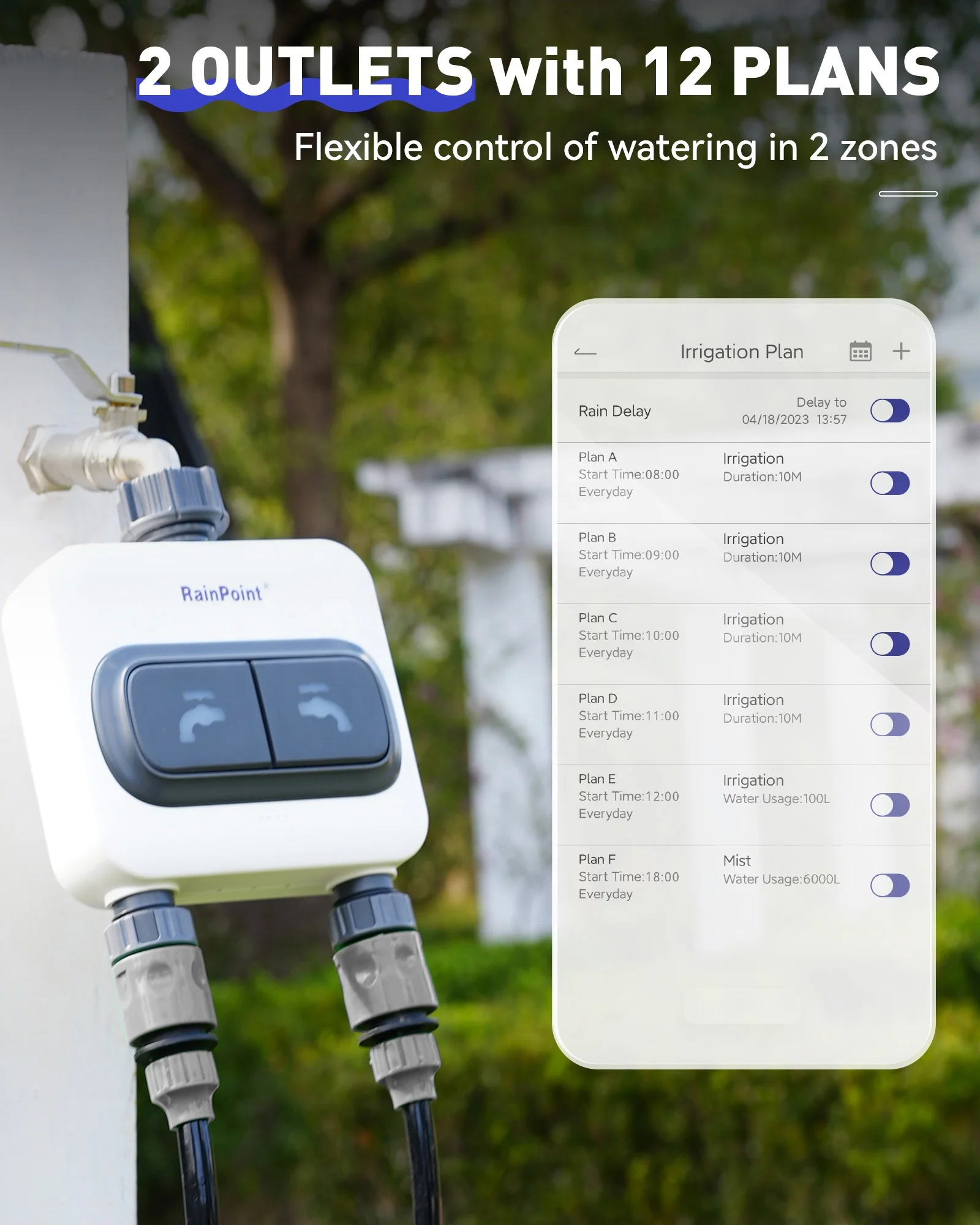 YYHC- Wi-Fi Irrigation Hub with Two Zones Water Timer Irrigation System Automatic Smart Garden Watering