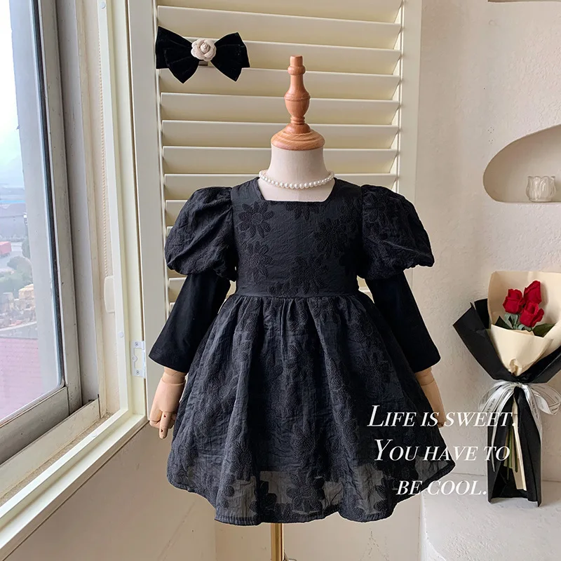 

Girls' Spring Long Sleeve Dress New Children's Jacquard Formal Dress Princess Dress Baby Stylish Dress
