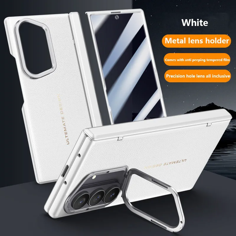 

Кожаный чехол Skin Feel для Samsung Galaxy Z Fold 7 Fold7 ZFold7 5G, противоударный чехол с магнитной петлей и закаленным стеклом