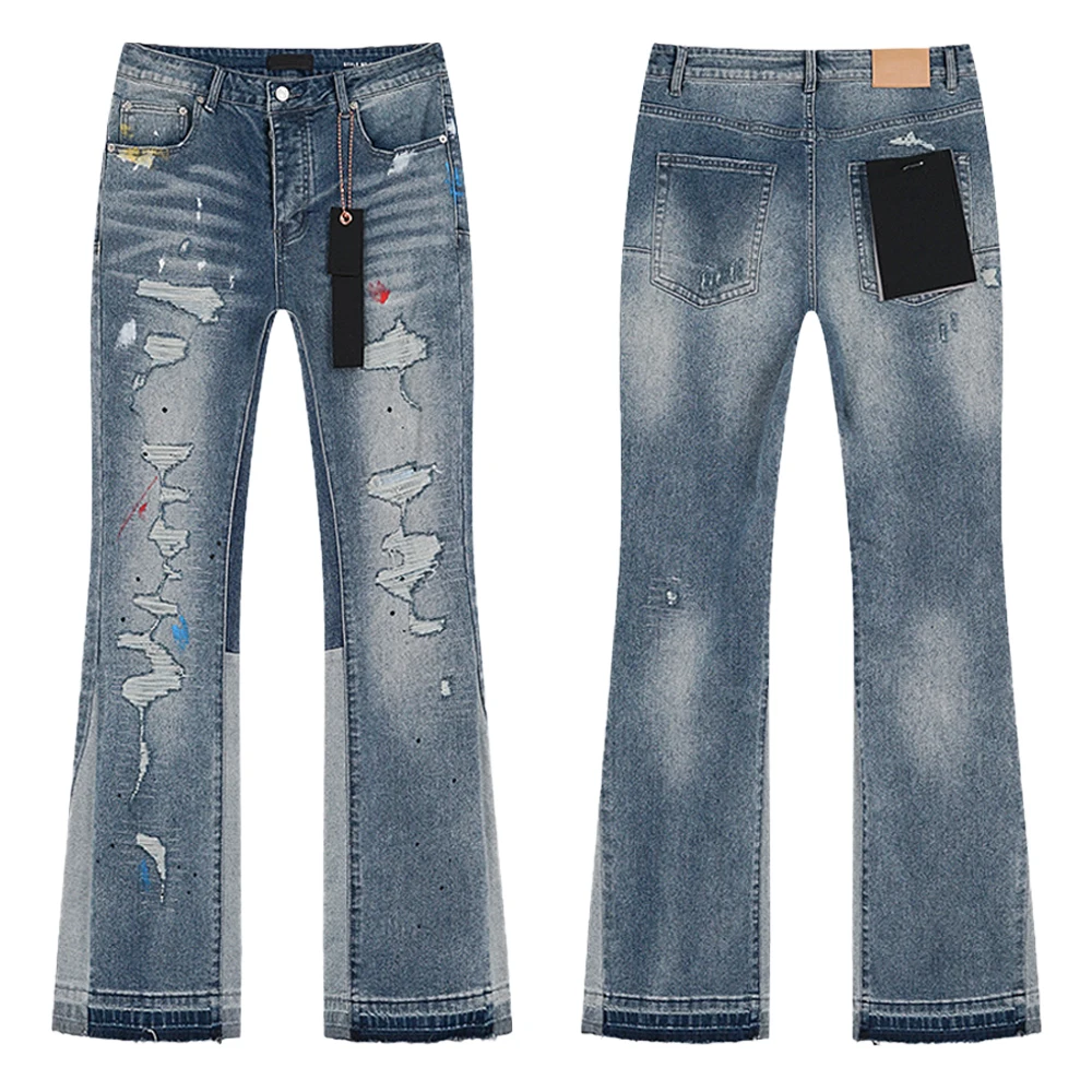 ملابس للرجال Y2k ملابس الشارع الشهير التصحيح العمل فضفاض بانت ممزق الدينيم الجينز عادية الهيب هوب الشارع نمط الرجعية المتعثرة متوهج الجينز #3