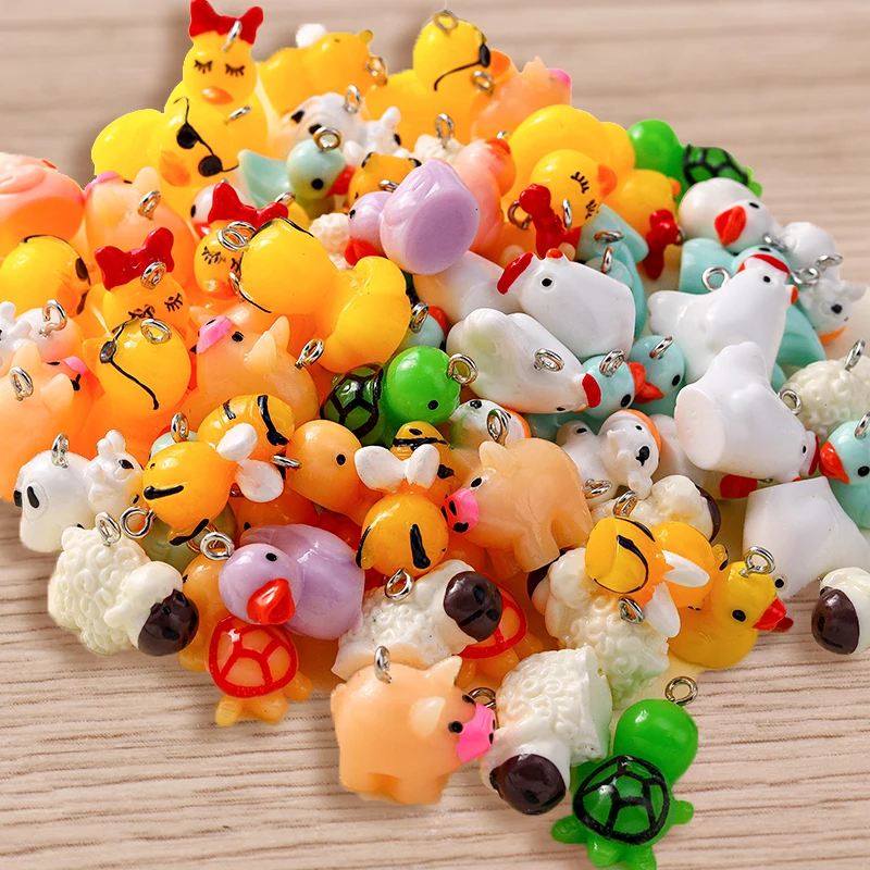 Tusember 10 Stück Tier-Charms, niedliche Harz-Biene, Kaninchen, Ente, Huhn, Milchkuh, Anhänger für Schmuckherstellung, Ohrringe, Halskette, DIY-Handwerk – Detail 3