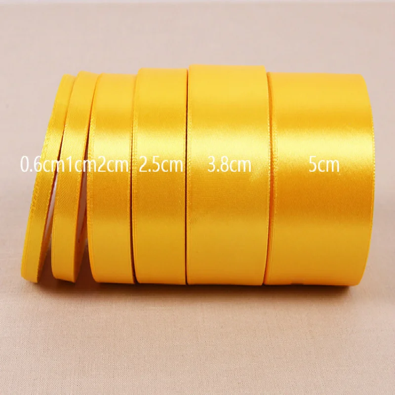 25Yards Gold Yellow Silk Satin Ribbon 6/10/15/25/40/50mm Party Home Wedding Decoration Gift Wrapping Christmas DIY Material