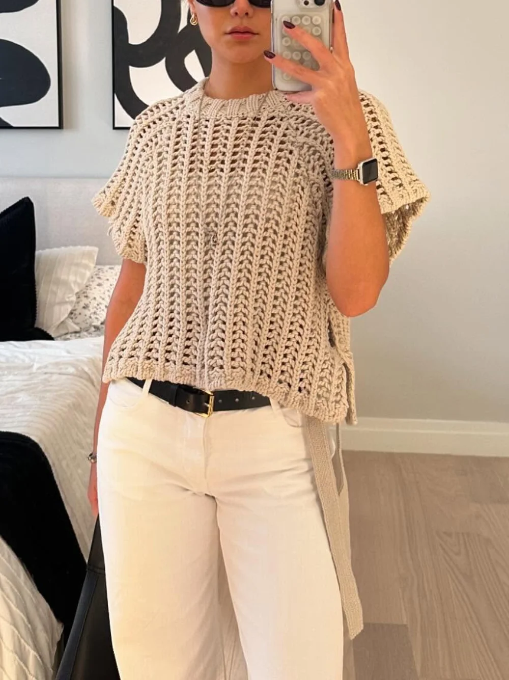 

Summer women's knitted threaded sweater tops new style fashion short-sleeved bowknot pullover sweater tops elegant ladies