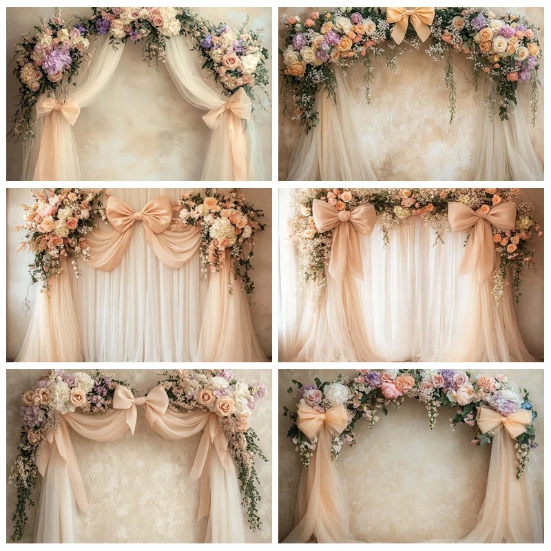 

Boho Bow Flowers Background Arch Decoration Kids Baby Shower Wedding Maternity Portrait Photography Backdrops Photo Studio Props