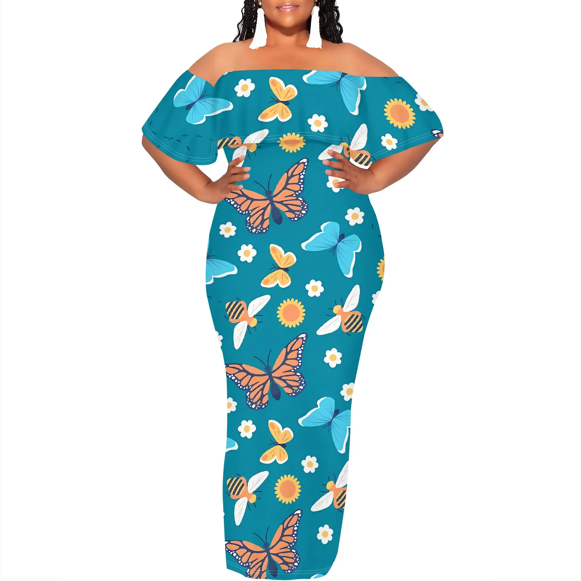 Women's Fashion 2025 Spring/Summer New Customized Casual Loose Swing Collar Printed Butterfly Beach Dress