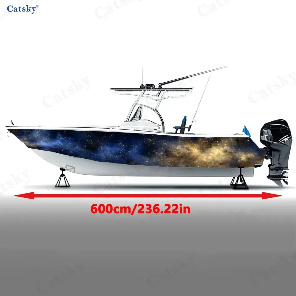 Shiny Golden Blue Galaxy Nebula Mysterious Boat Sticker Vinyl Ship Pontoon Deck Boat Fishing Decorative Pontoon Boats Decal