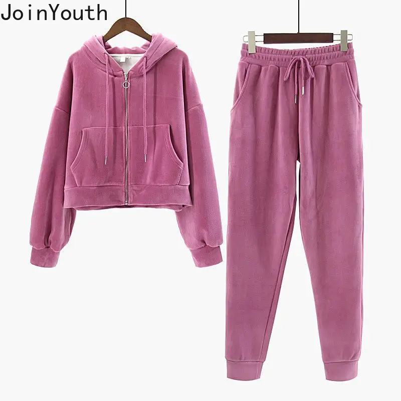 Fashion Tracksuit Korean Two Piece Sets Women Hooded Zipper Sweatshirts High Waist Cargo Pants Outfits Thicked Casual Y2k Suit