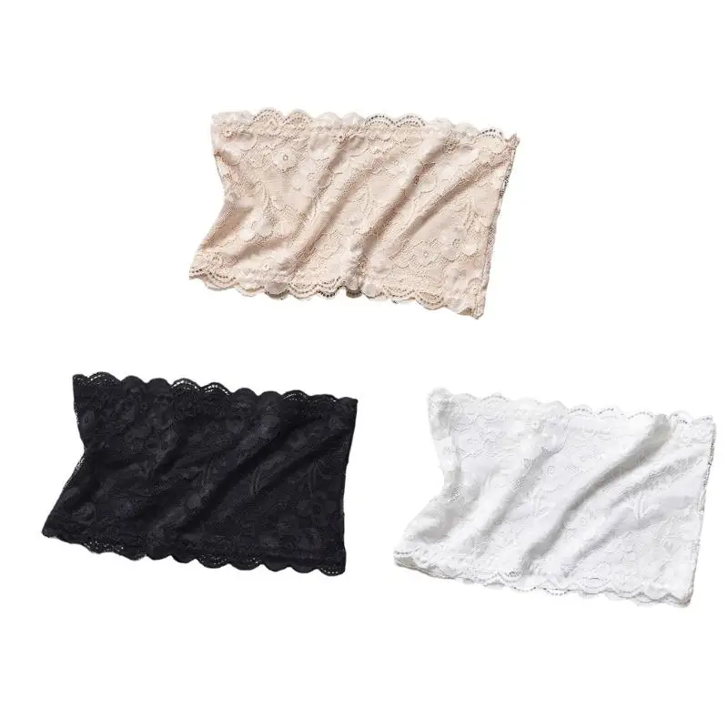 

39BB Women's Floral Lace Tube Top Stretchy Strapless None-Padded Bandeau Bra Gift