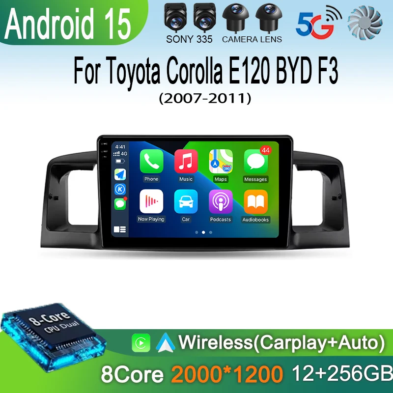 "أندرويد 15 لتويوتا كورولا E120 BYD F3 2007 - 2011 راديو السيارة الملاحة مشغل وسائط متعددة ستيريو نظام تحديد المواقع واي فاي + 4G DSP Carplay + Aut #2