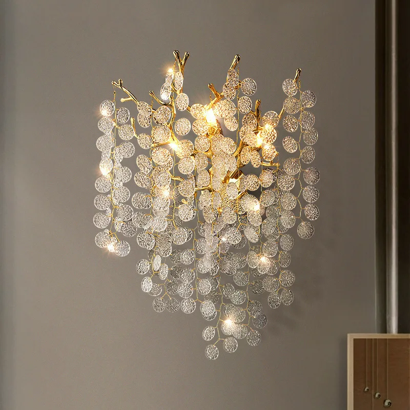 Nordic Crystal Wall Lamp, Luxo Ouro Luz, Iluminação Decoração, Sala de estar, Quarto, Cabeceira, Sala de jantar, Corredor, K9