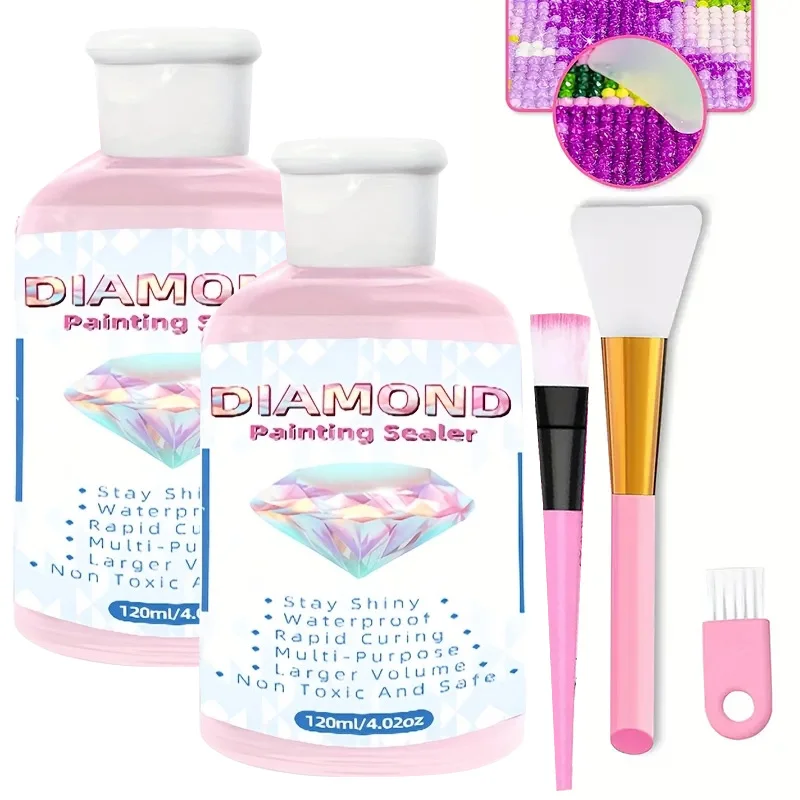 120/240ml Diamond Painting Sealer Set with Brush,5D Diamond Art Transparent Sealer for Preventing Diamond Painting Protecting